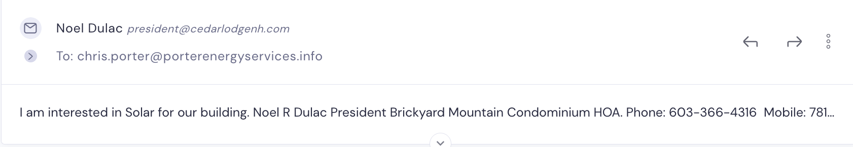 President of Brickyard Mountain Condominium HOA interested in solar